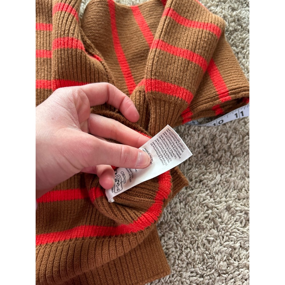 Free People Brown Orange Striped Cropped Mock Neck Ribbed Sweater SP Boho Chic - Picture 6 of 7